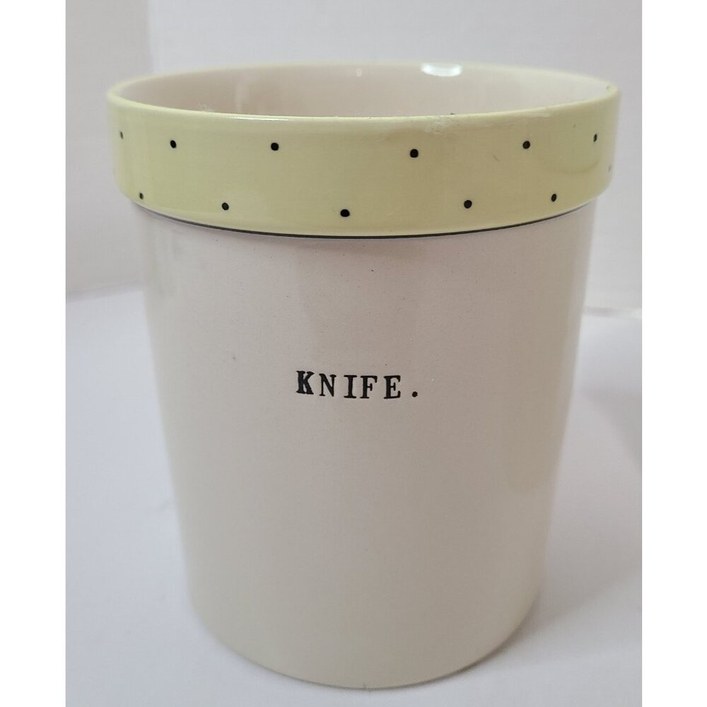 Rae Dunn 4pc Polka Dot Fork Knife Spoon Utensil Jars & Platter Blue Green Yellow - Picture 8 of 15